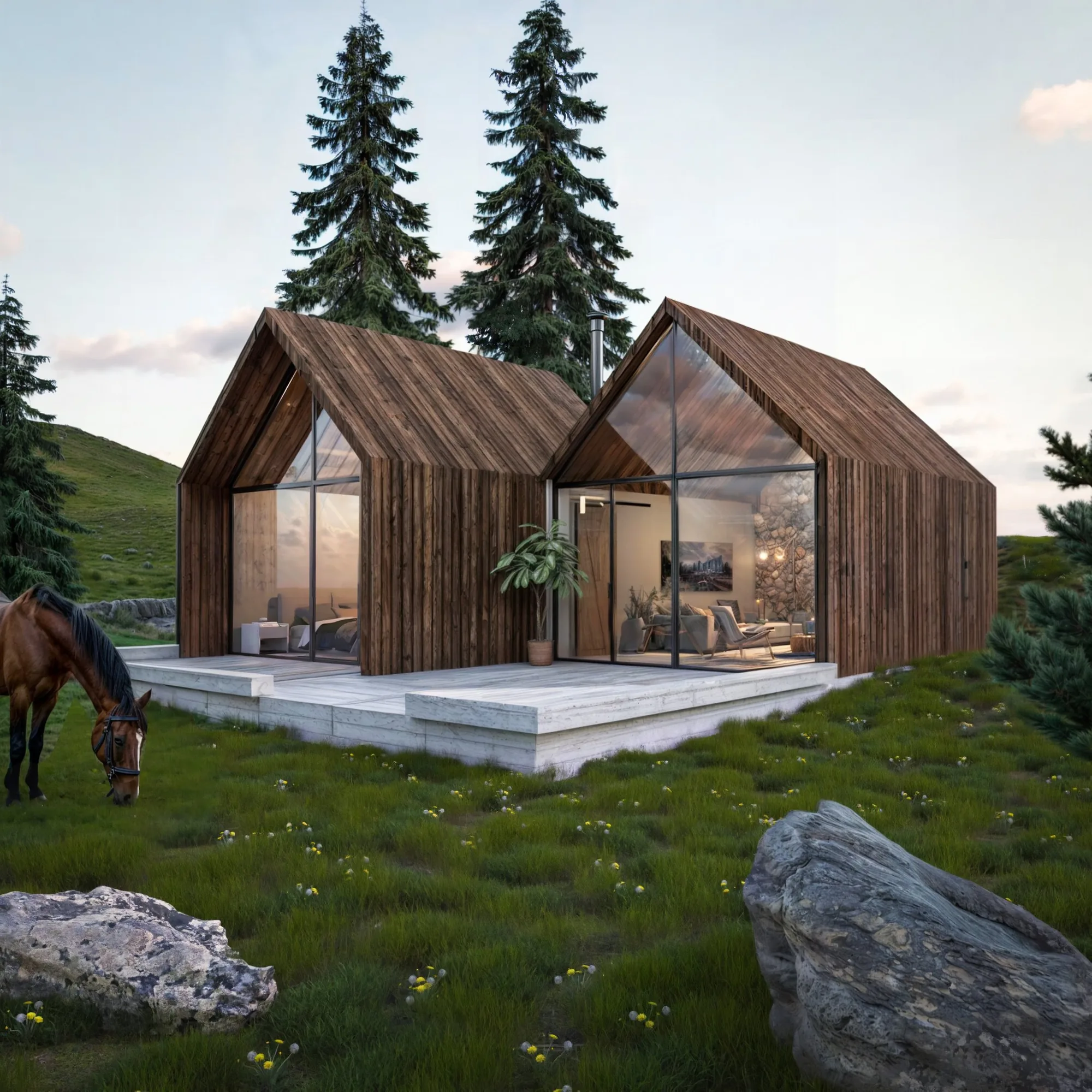 Cabañas de madera en entorno natural