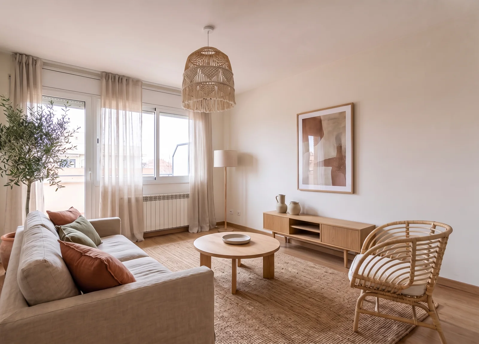 Salón amueblado con home staging virtual